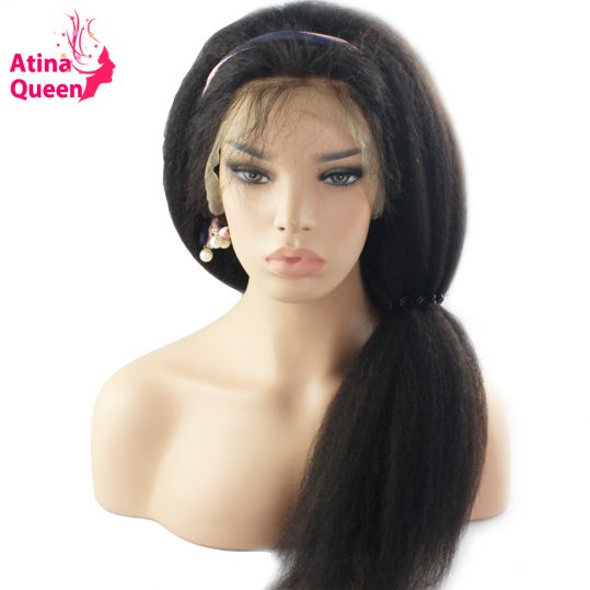 Atina Queen Kinky Straight Wig Glueless Lace Front Human Hair Wigs for Black Women with Baby Hair Remy Hair Italian Coarse