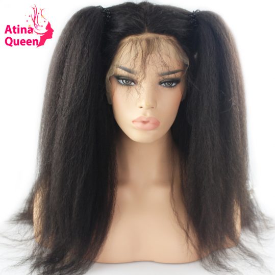 Atina Queen Kinky Straight Wig Glueless Lace Front Human Hair Wigs for Black Women with Baby Hair Remy Hair Italian Coarse