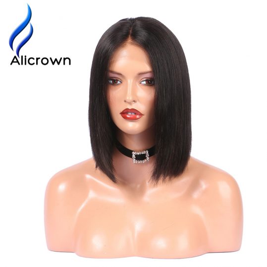 Alicrown Lace Front Human Hair Wigs For Black Women Straight Full End Brazilian Remy Hair Short Bob Wig Middle Part Pre Plucked