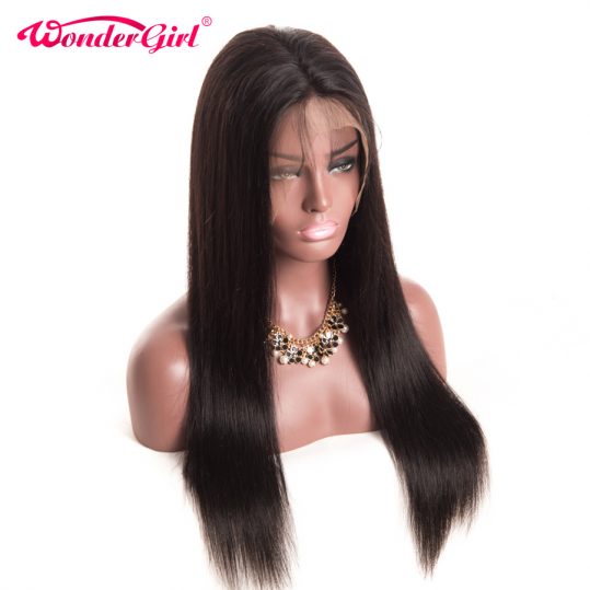 Wonder girl 360 Lace Frontal Wigs For Black Women 150% Density Pre Plucked Brazilian Straight Human Hair Wigs Non-remy Hair
