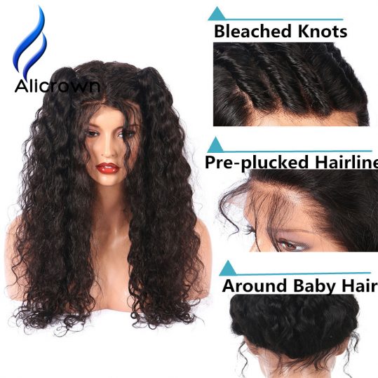 ALICROWN Curly Lace Front Human Hair Wigs With Baby Hair Brazilian Remy Hair Wigs For Black Women Pre-Plucked Bleached Knots