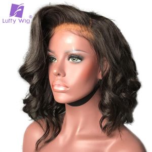 Luffy Non-Remy 13*6 Short Lace Front Wigs 180% Density Malaysian Human Hair Natural Wave Bob Wig With Baby Hair For Black Women