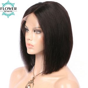 FlowerSeason Brazilian Short Bob Lace Front Human Hair Wigs Silky Straight Glueless Cut Short Wig for Black Women With Baby Hair