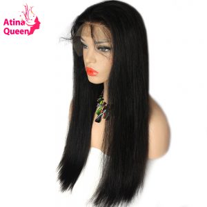 Atina Queen Gluless Lace Front Human Hair Wigs For Black Women 180 Density Brazilian Silky Straight Lace Wig with Baby Hair Remy