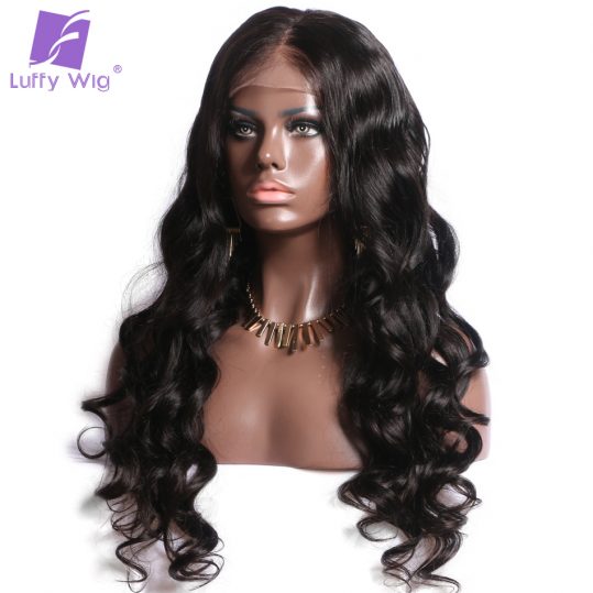 Luffy Non Remy Brazilian Hair 5*4.5 Silk Base Full Lace Human Hair Wigs With Baby Hair Body Wave Natural Color For Black Women