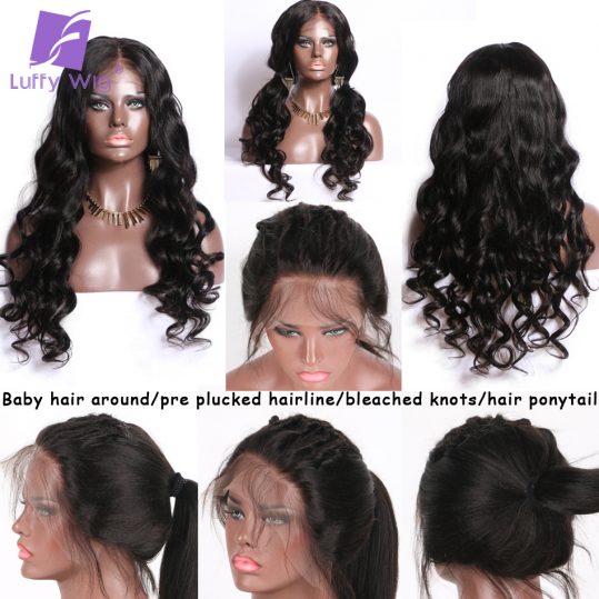 Luffy Non Remy Brazilian Hair 5*4.5 Silk Base Full Lace Human Hair Wigs With Baby Hair Body Wave Natural Color For Black Women