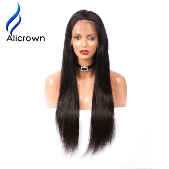 Alicrown 360 Lace Frontal Human Hair Wigs For Black Women Straight Brazilian Remy Hair Natural Color Pre Plucked Bleached Knots