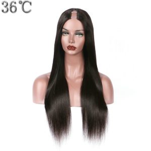 36C Human Hair U Part Wigs For Black Women Silky Straight 100% Peruvian Non-remy Hair Wig Middle Part Can Be Dyed No Tangle