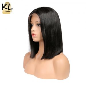 KL Hair Lace Front Human Hair Wigs Peruvian Silky Straight Short Bob Wig 150% Density Natural Color Remy Hair For Black Women