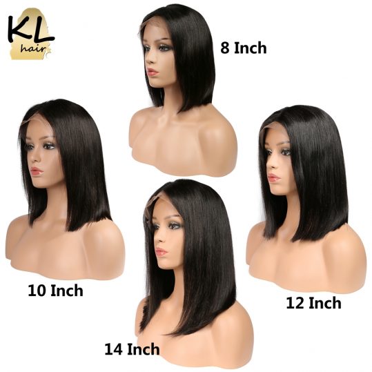 KL Hair Lace Front Human Hair Wigs Peruvian Silky Straight Short Bob Wig 150% Density Natural Color Remy Hair For Black Women
