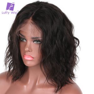Luffy Short Bob 13*6 Lace Front Wigs Natural Wave Indian Human Hair Non-remy Natural Color 8-16''130%density for Black Women
