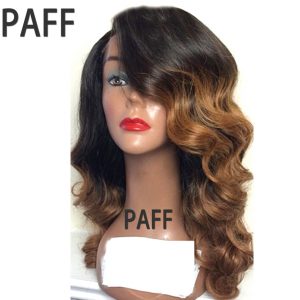 PAFF Ombre Glueless Lace Front Wigs Human Hair Brazilian Non-Remy Hair Body Wave Wigs #1BT8 Color Pre Plucked Hairline For Women