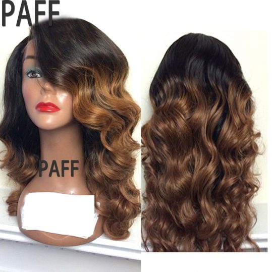 PAFF Ombre Glueless Lace Front Wigs Human Hair Brazilian Non-Remy Hair Body Wave Wigs #1BT8 Color Pre Plucked Hairline For Women