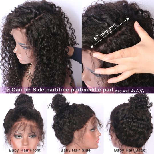 Luffy Curly Deep Parting 13x6 Lace Front Human Hair Wigs With Baby Hair For Black Women Malaysian Non Remy Hair Natural Color