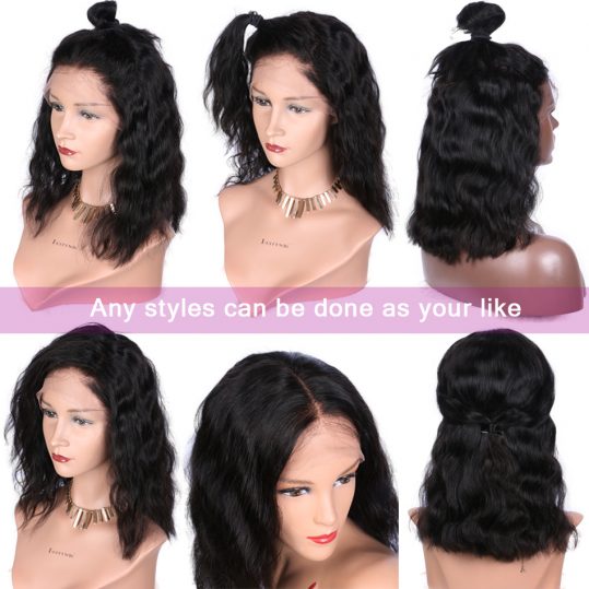 150%density Natural Wave 13*6 Lace Front Wigs Short Bob Brazilian Human Hair Natural Color Luffy Non-remy 10-14''for Black Women