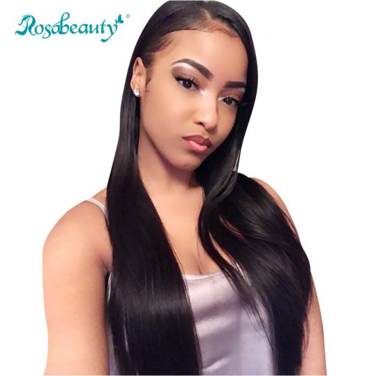 Rosabeauty Glueless Lace Front Human Hair Wigs Straight Natural Color Brazilian Remy Hair Wigs 130% Density With Baby Hair
