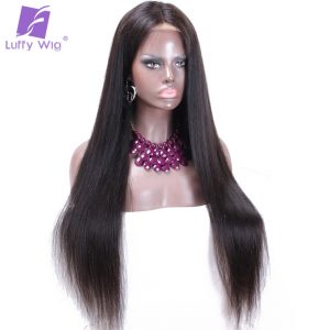 Luffy Indian Silky Straight 13*6 Deep Parting Glueless Lace Front Human Hair Wigs For Black Women With Baby Hair Non-remy Hair