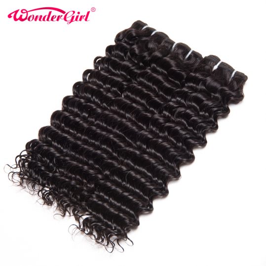 Wonder girl Deep Wave Brazilian Hair Weave Bundles 1PC Remy Hair Extension 10"-28" Human Hair Bundles No Shedding No Tangle