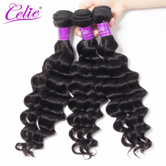 Celie Hair Loose Deep Brazilian Hair Weave Bundles More Wave Natural Black Color Remy Hair Extension 100% Human Hair Bundles