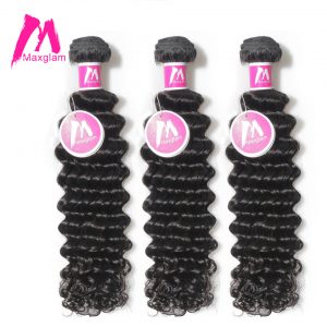 Maxglam Deep Wave Brazilian Hair Weave Bundles Natural Color Remy Human Hair Extension 1PC Free Shipping