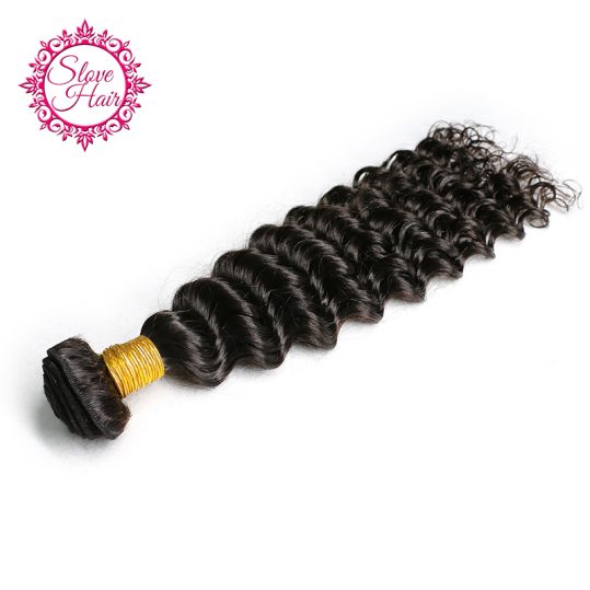 Slove Hair Deep Wave Brazilian Human Hair Weave Bundles 100% Remy 1PC Extension Natural Black Color For African Women CanBe Dyed