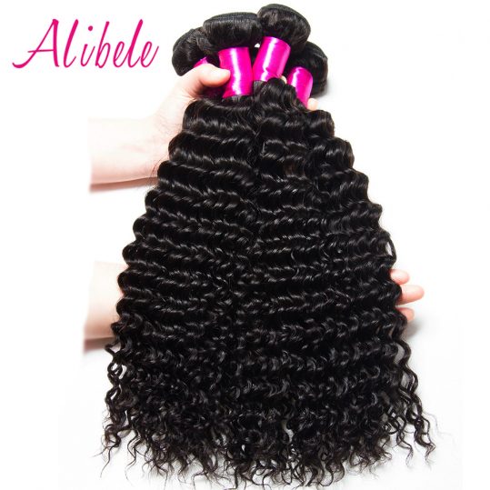 AliBele Deep Wave Brazilian Hair Weave Bundles 100% Human Hair Bundles Extensions Cutile Kept Remy Hair Weaves Can Be Colored