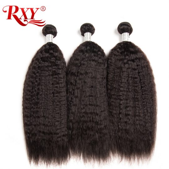 RXY Kinky Straight Hair 1PC Brazilian Hair Weave Bundles 10''-28'' 100% Human Hair Bundles Natural Color Remy Hair Weaving