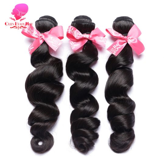 QUEEN BEAUTY HAIR Loose Wave Brazilian Hair Weave Bundles Remy Human Hair Extensions 1 Piece Natural Black Color Free Shipping