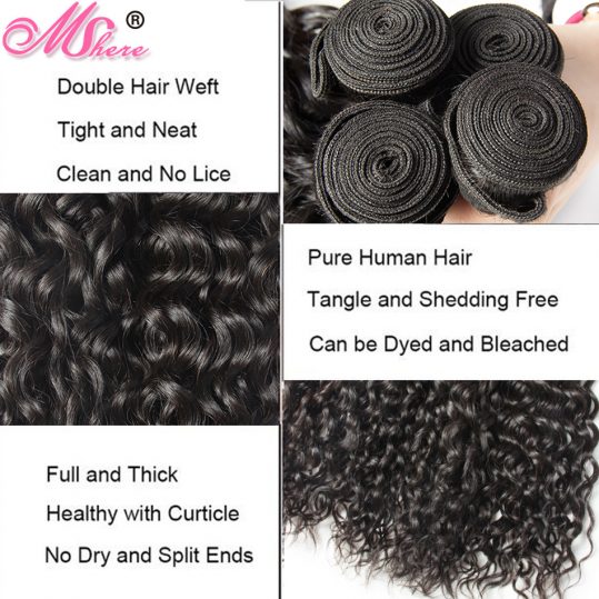 Mshere Hair Brazilian Water Wave Hair 100% Remy Human Hair Weave Bundles Can Be Dyed And Bleached Thick and Full Natural Color