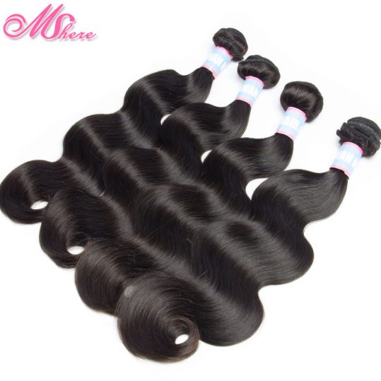 Mshere Hair Brazilian Body Wave Remy Hair Extension Can Be Dyed Bleached 1 piece Human Hair Bundle 1b# Natural Black Double Weft