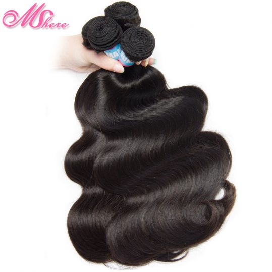 Mshere Hair Brazilian Body Wave Remy Hair Extension Can Be Dyed Bleached 1 piece Human Hair Bundle 1b# Natural Black Double Weft
