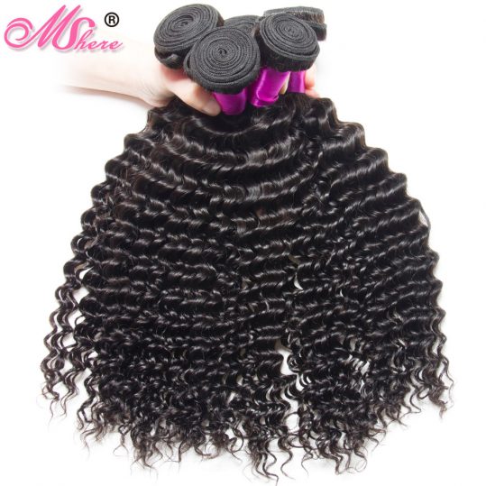 Mshere Remy Deep Curly Hair Bundle Brazilian Human Hair Weave Natural Black Hair Extensions Can Be Dyed Bleached 1Pcs Hair Weft