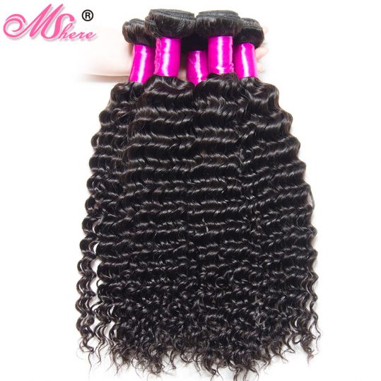 Mshere Remy Deep Curly Hair Bundle Brazilian Human Hair Weave Natural Black Hair Extensions Can Be Dyed Bleached 1Pcs Hair Weft