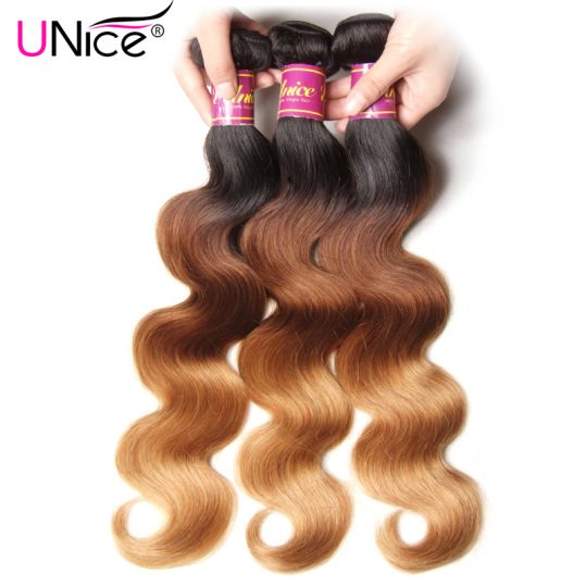 UNice Hair Company Ombre Brazilian Hair Body Wave Bundles T1B/4/27 Non Remy Human Hair Weaving 1 Piece Can Buy 3 or 4 Bundles