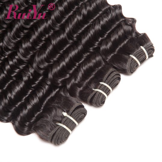 RUIYU Hair Deep Wave Brazilian Hair Weave Bundles Human Hair Extensions Non Remy Hair Bundles Natural Color Can Buy 3 /4 Bundles