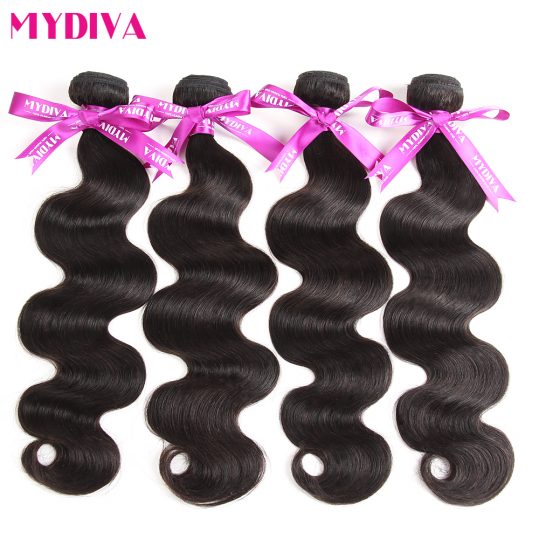 Mydiva Brazilian Body Wave Hair Bundles 100% Human Hair Weaves Extensions 100g/pcs 8-28 Inch Natural Black Non Remy