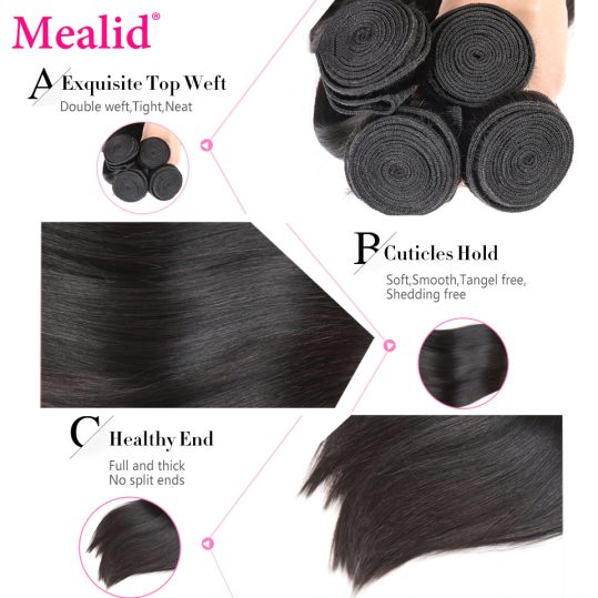 [Mealid] Brazilian Straight Hair Weave Bundles 1 Piece Only Can Buy 3 Or 4 Bundles Non-remy Color 1B 8-28" Human Hair Extensions