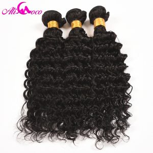 Ali Coco Hair Deep Wave Brazilian Hair Weave Bundles 1 Piece 100% Human Hair Weave 10"-28" Non Remy Hair Natural Color
