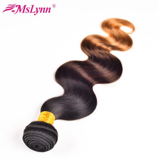 T1B/4/27 Ombre Human Hair Bundles Mslynn Hair Brazilian Body Wave Bundles 3 Tone Black Brown Blonde 1Pc Non Remy Hair Extensions