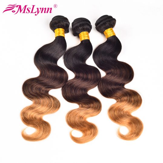 T1B/4/27 Ombre Human Hair Bundles Mslynn Hair Brazilian Body Wave Bundles 3 Tone Black Brown Blonde 1Pc Non Remy Hair Extensions