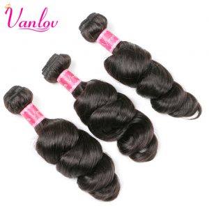 Vanlov Brazilian Loose Wave Bundles Jet black Human Hair Weave Bundles Brazilian Hair Extension Non Remy Can Buy 3/4 PCS