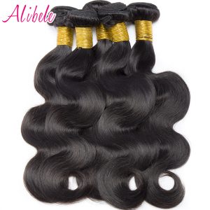 Alibele Brazilian Body Wave Hair Natural Color 100% Human Hair Weave Bundles Can Be Colored 100G/piece Non remy Hair Extensions