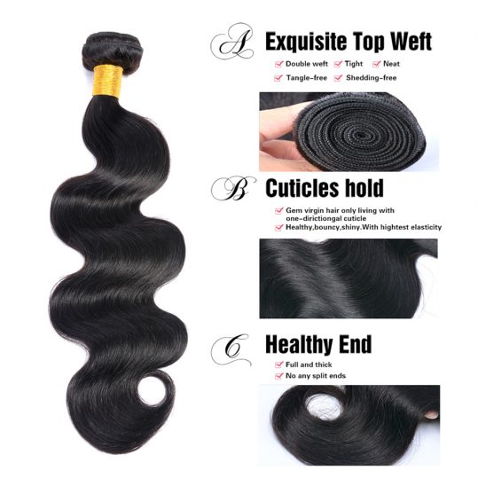 Brazilian Body Wave Human Hair Weaves GEM BEAUTY Hair Products Non Remy Hair Weave 1 Bundle Can Buy 3 or 4 Bundles Natural Black