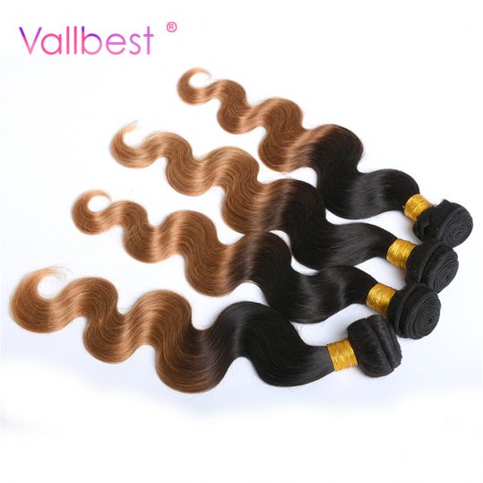 Vallbest Brazilian Body Wave Ombre Hair Weave Human Hair Bundles 1B/27 Color 2 Tone Non Remy Hair Weave Can Be Curly and Dyed