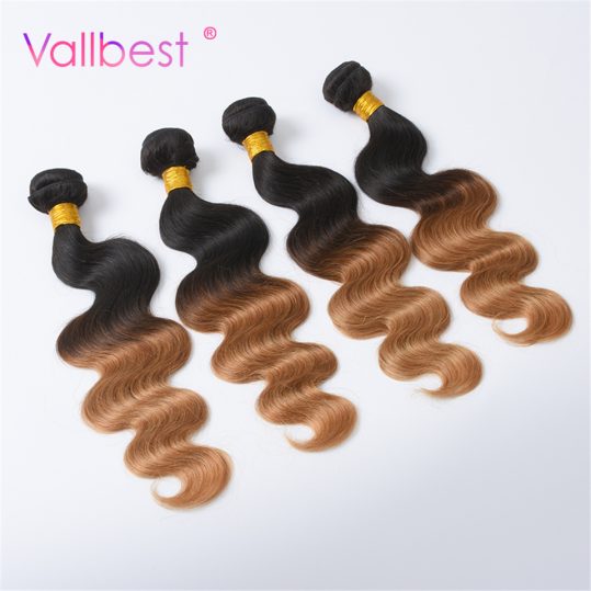 Vallbest Brazilian Body Wave Ombre Hair Weave Human Hair Bundles 1B/27 Color 2 Tone Non Remy Hair Weave Can Be Curly and Dyed