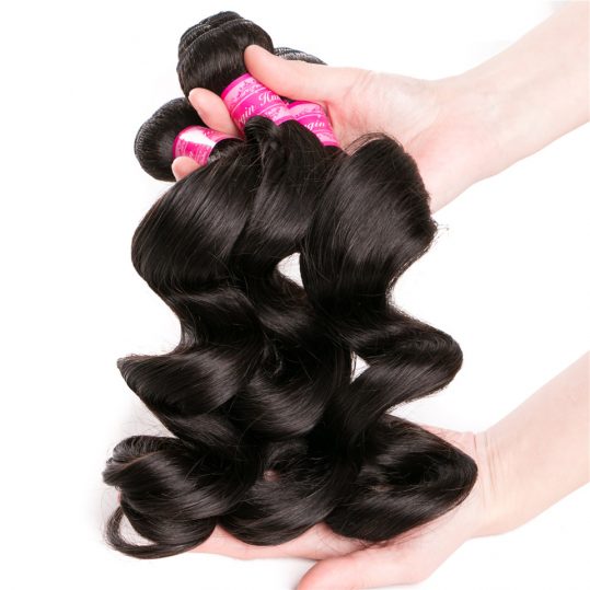 Luduna Loose Wave Brazilian Hair Weave Bundles 100% Human Hair Weave Bundles Natural Black Color Non-remy Hair Extension