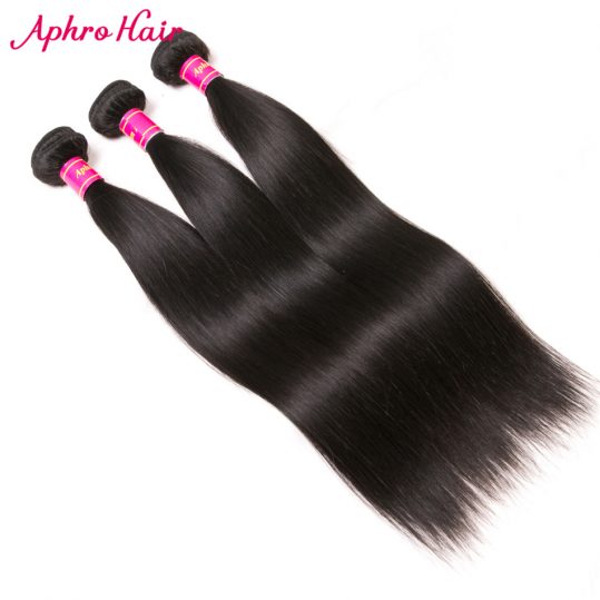 Aphro Hair 100% Human Hair Bundles Brazilian Straight Non Remy Hair Extensions 8-28inch Natural Color #1B Can Buy 3 or 4 Bundles