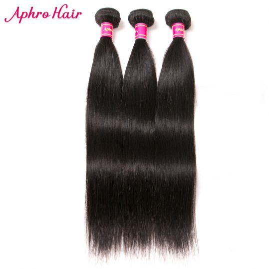 Aphro Hair 100% Human Hair Bundles Brazilian Straight Non Remy Hair Extensions 8-28inch Natural Color #1B Can Buy 3 or 4 Bundles