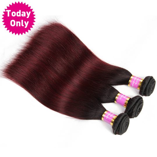 [TODAY ONLY] Burgundy Brazilian Straight Hair Ombre Human Hair Weave Bundles Two Tone 1b 99J Non Remy Hair Can Buy 3 or 4 Pcs