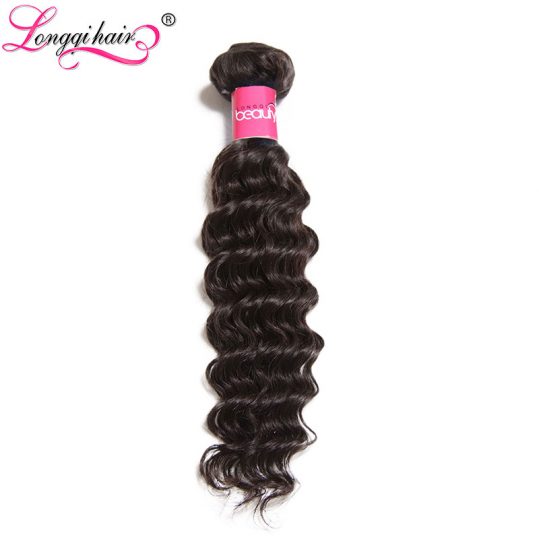 Longqi Hair Deep Wave Brazilian Hair Weave Bundles 100% Human Hair Weaving 12-26 Inch Machine Double Weft Non-Remy Hair